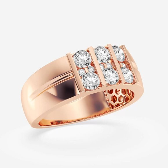 1 /13 ctw Round Lab Grown Diamond Men's Triple Row Channel Set Wedding Band - Picture 6 of 6